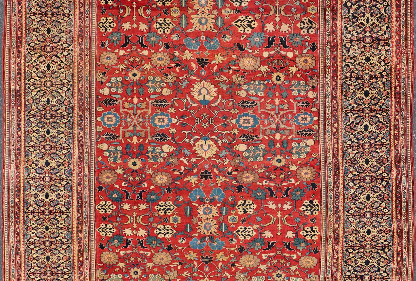 Very Finely Woven Antique Farahan Sarouk Rug with Intricate Border Design. Keivan Woven Arts / rug / L11 - 0609 / country of origin / type: Iran / Sarouk Farahan, circa 1880's. Measures: 10'7 x 13'10. This immaculately woven Farahan Sarouk rug with... - Keivan Woven ArtsL11 - 0609 - 2621Rug