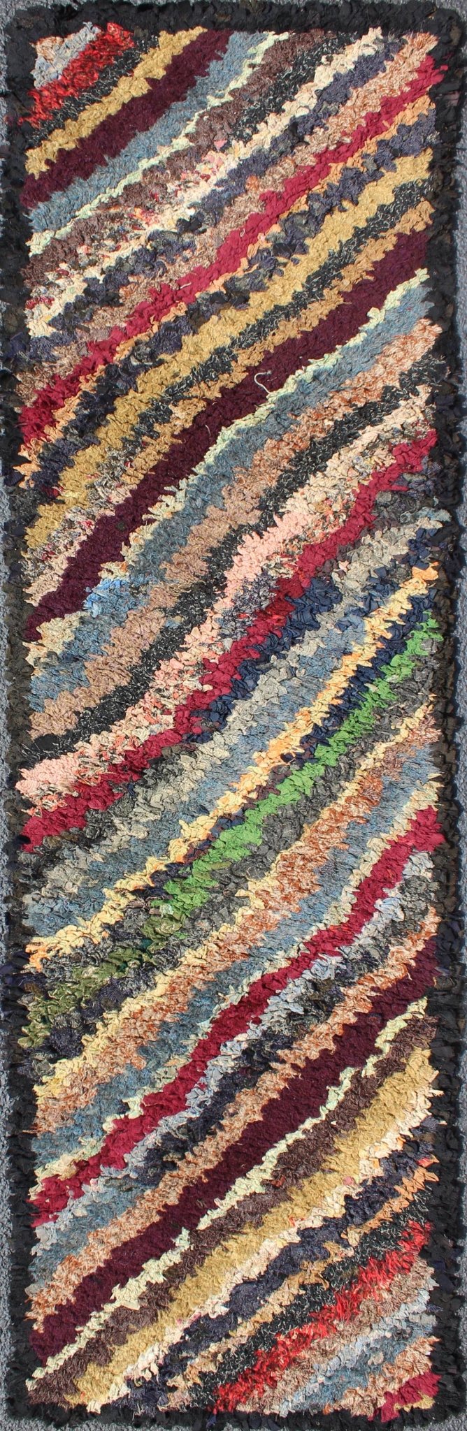 Antique American Hooked Runner with Diagonal Stripes in Multi Colors. Antique American Hooked runner with Diagonal Stripes geometric design, rug L11 - 0801, country of origin / type: United States / Hooked, circa 1920 Ingenious in style, c... - Keivan Woven ArtsL11 - 0801 - 2659Rug