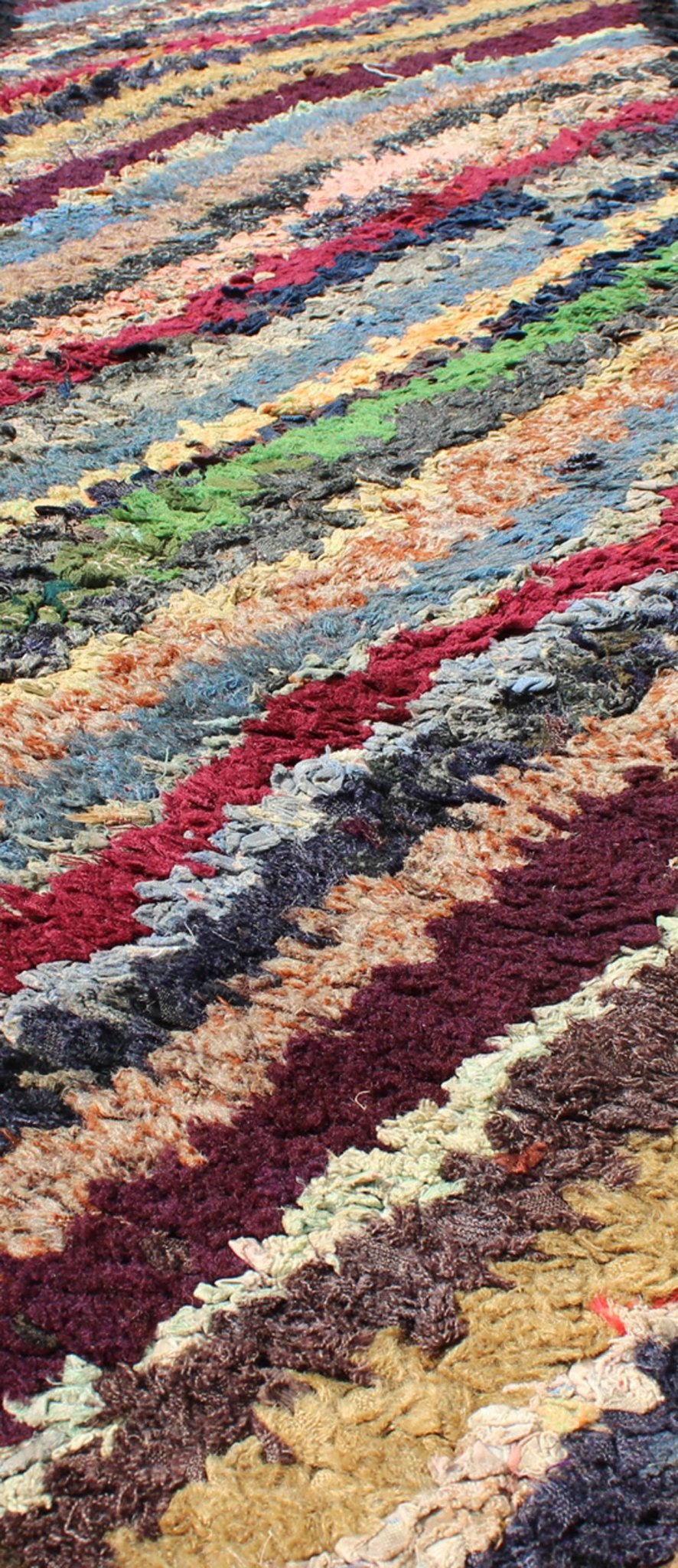 Antique American Hooked Runner with Diagonal Stripes in Multi Colors. Antique American Hooked runner with Diagonal Stripes geometric design, rug L11 - 0801, country of origin / type: United States / Hooked, circa 1920 Ingenious in style, c... - Keivan Woven ArtsL11 - 0801 - 2659Rug