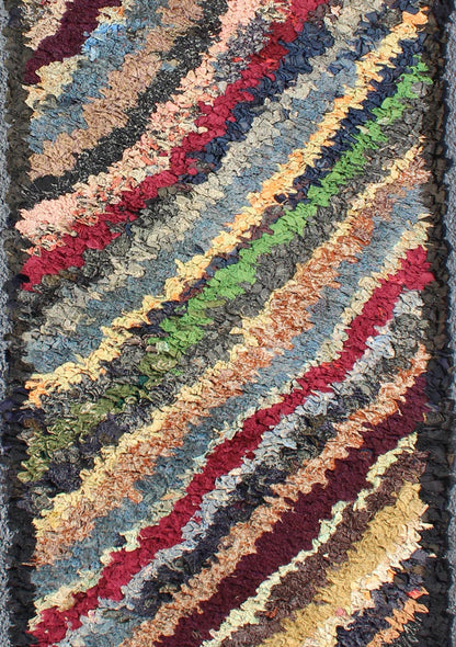 Antique American Hooked Runner with Diagonal Stripes in Multi Colors. Antique American Hooked runner with Diagonal Stripes geometric design, rug L11 - 0801, country of origin / type: United States / Hooked, circa 1920 Ingenious in style, c... - Keivan Woven ArtsL11 - 0801 - 2659Rug