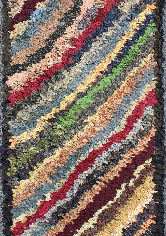 Antique American Hooked Runner with Diagonal Stripes in Multi Colors. Antique American Hooked runner with Diagonal Stripes geometric design, rug L11 - 0801, country of origin / type: United States / Hooked, circa 1920 Ingenious in style, c... - Keivan Woven ArtsL11 - 0801 - 2659Rug