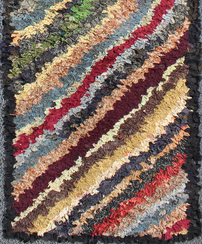 Antique American Hooked Runner with Diagonal Stripes in Multi Colors. Antique American Hooked runner with Diagonal Stripes geometric design, rug L11 - 0801, country of origin / type: United States / Hooked, circa 1920 Ingenious in style, c... - Keivan Woven ArtsL11 - 0801 - 2659Rug
