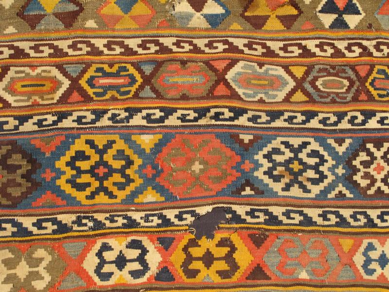 Keivan woven Arts Rug Number L11 - 0808 4'5 x 4'10 Antique Persian Kilim Fragment, from late 18th century, Perhaps Southern or western Persia. - Keivan Woven ArtsL11 - 0808 - 2669Rug