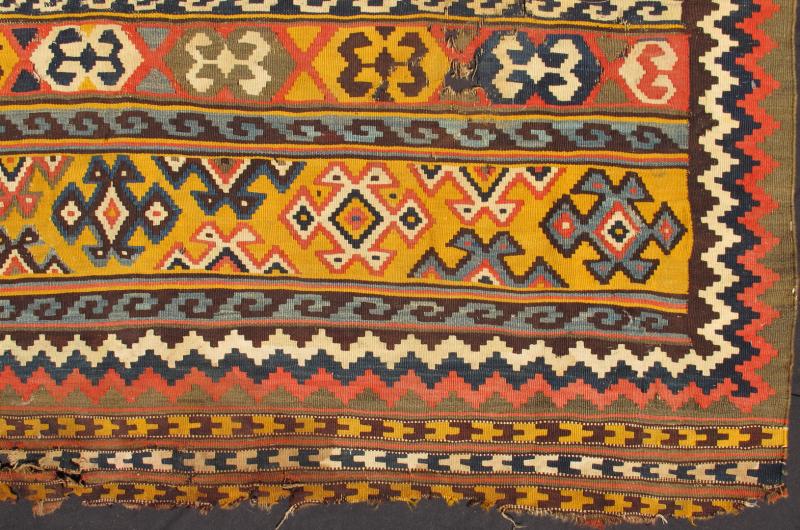 Keivan woven Arts Rug Number L11 - 0808 4'5 x 4'10 Antique Persian Kilim Fragment, from late 18th century, Perhaps Southern or western Persia. - Keivan Woven ArtsL11 - 0808 - 2669Rug