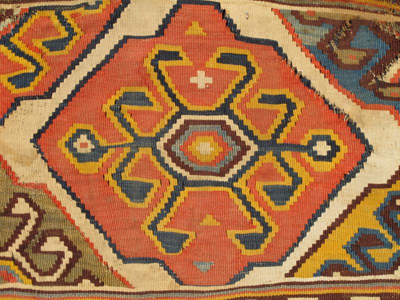 Keivan woven Arts Rug Number L11 - 0808 4'5 x 4'10 Antique Persian Kilim Fragment, from late 18th century, Perhaps Southern or western Persia. - Keivan Woven ArtsL11 - 0808 - 2669Rug