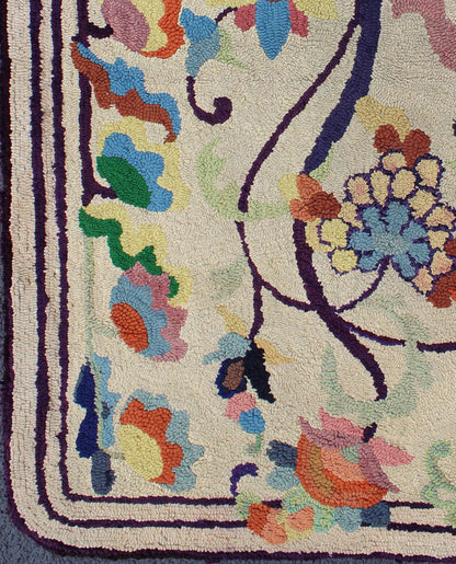 Colorful vintage American hooked rug with branching rainbow - colored flowers, Keivan Woven Arts / rug L11 - 0902, country of origin / type: United States / Hooked, circa 1930 This colorful vintage American Hooked rug depicts a variety of vining flo... - Keivan Woven ArtsL11 - 0902 - 2673Rug