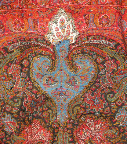 Keivan Woven Arts - Antique Handmade Paisley Textile Shawl in Red and Brilliant Border. 19th Century Antique Indian Hand made Paisley Textile Shawl with Brilliant Colors , rug/ L11 - 0907, Country of Origin Indian Hand made Paisley. Measure: 5... - Keivan Woven ArtsL11 - 0907 - 2685Rug