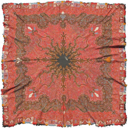 Keivan Woven Arts - Antique Handmade Paisley Textile Shawl in Red and Brilliant Border. 19th Century Antique Indian Hand made Paisley Textile Shawl with Brilliant Colors , rug/ L11 - 0907, Country of Origin Indian Hand made Paisley. Measure: 5... - Keivan Woven ArtsL11 - 0907 - 2685Rug