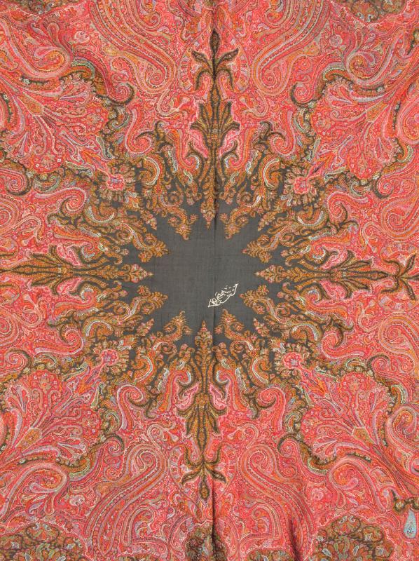 Keivan Woven Arts - Antique Handmade Paisley Textile Shawl in Red and Brilliant Border. 19th Century Antique Indian Hand made Paisley Textile Shawl with Brilliant Colors , rug/ L11 - 0907, Country of Origin Indian Hand made Paisley. Measure: 5... - Keivan Woven ArtsL11 - 0907 - 2685Rug