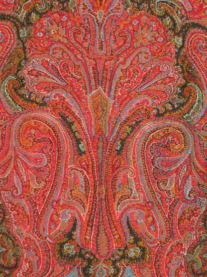 Keivan Woven Arts - Antique Handmade Paisley Textile Shawl in Red and Brilliant Border. 19th Century Antique Indian Hand made Paisley Textile Shawl with Brilliant Colors , rug/ L11 - 0907, Country of Origin Indian Hand made Paisley. Measure: 5... - Keivan Woven ArtsL11 - 0907 - 2685Rug