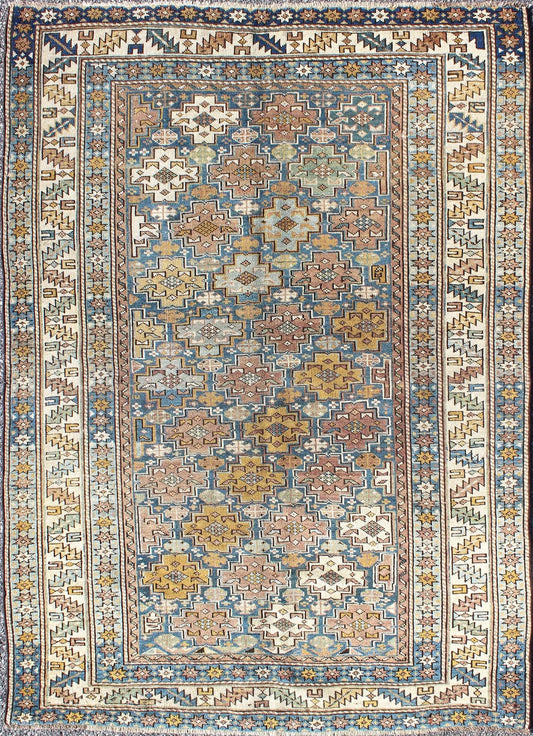 1900's Antique Shirvan Rug with All - Over, Blossoming Cross - Shaped Motifs, rug l11 - 0909, country of origin / type: Caucasus / Shirvan, circa 1880 This colorful blossom carpet (circa 1880) from Shirvan features an all - over pattern woven with a wel... - Keivan Woven ArtsL11 - 0909 - 2952Rug