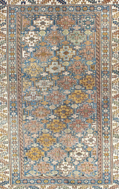1900's Antique Shirvan Rug with All - Over, Blossoming Cross - Shaped Motifs, rug l11 - 0909, country of origin / type: Caucasus / Shirvan, circa 1880 This colorful blossom carpet (circa 1880) from Shirvan features an all - over pattern woven with a wel... - Keivan Woven ArtsL11 - 0909 - 2952Rug