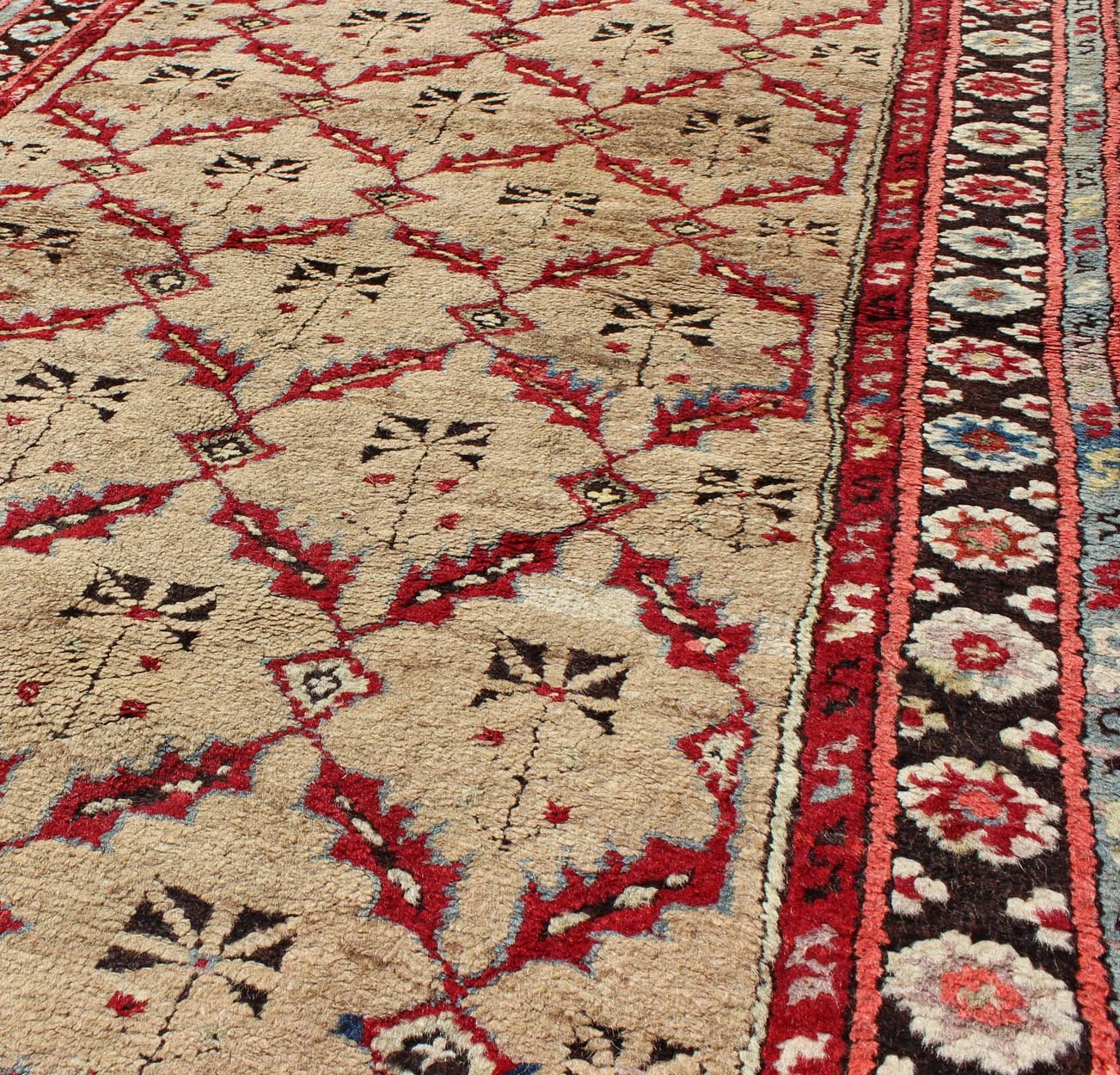 Antique 1930's Turkish Oushak Rug with All - Over Lattice & Geometric Design. 1930's antique Turkish Oushak rug with all - over lattice design and Geometric border. Antique 1930's Turkish Oushak Rug with All - Over design. Lattice & Geome... - Keivan Woven ArtsL11 - 0912 - 3202Rug