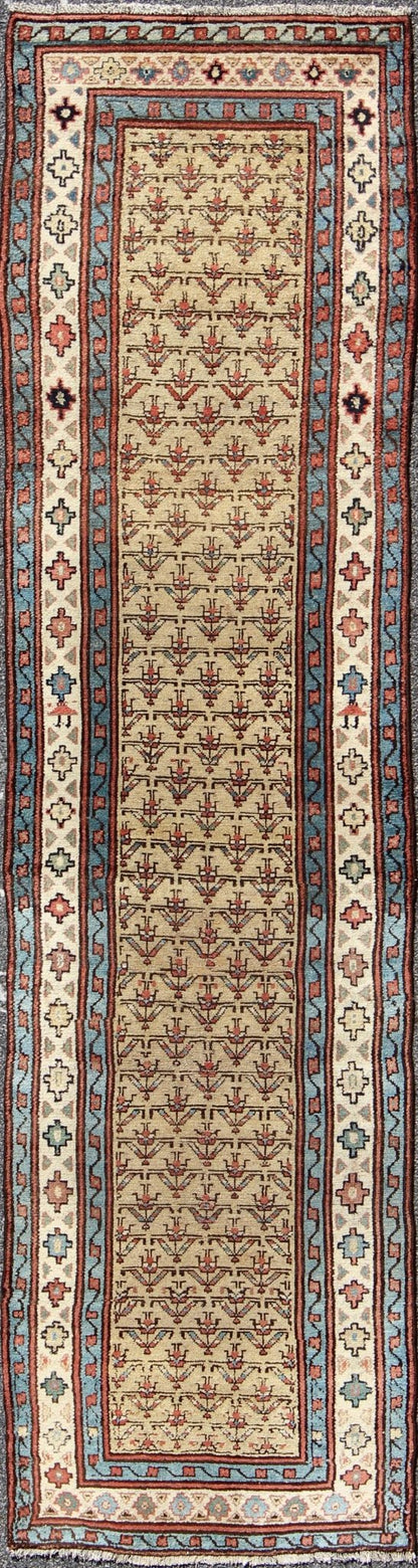 Early 20th Century Tribal Antique Serab Runner with All - Over Pattern in Wheat, rug l11 - 0913, country of origin / type: Iran / Tribal, circa 1900 This unique antique Serab runner from early 20th century Iran features a wheat - colored field and all... - Keivan Woven ArtsL11 - 0913 - 3182Rug