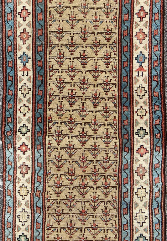Early 20th Century Tribal Antique Serab Runner with All - Over Pattern in Wheat, rug l11 - 0913, country of origin / type: Iran / Tribal, circa 1900 This unique antique Serab runner from early 20th century Iran features a wheat - colored field and all... - Keivan Woven ArtsL11 - 0913 - 3182Rug