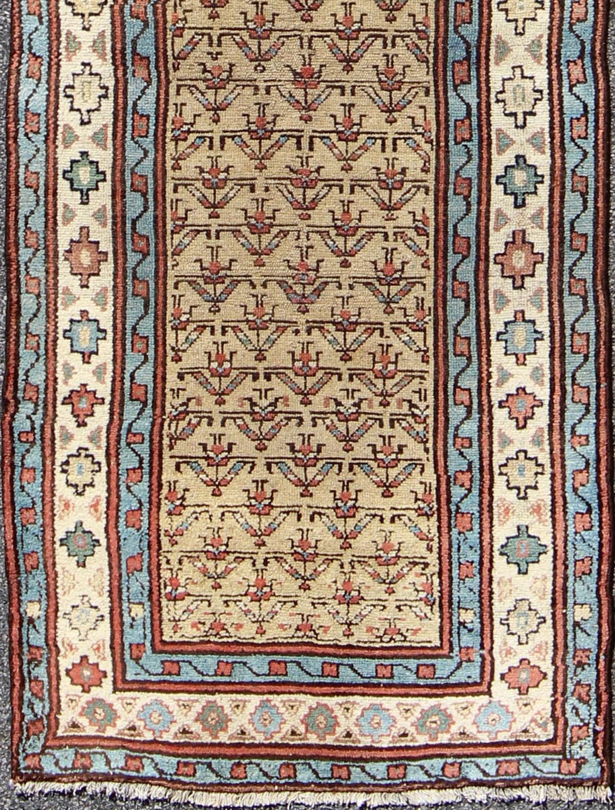 Early 20th Century Tribal Antique Serab Runner with All - Over Pattern in Wheat, rug l11 - 0913, country of origin / type: Iran / Tribal, circa 1900 This unique antique Serab runner from early 20th century Iran features a wheat - colored field and all... - Keivan Woven ArtsL11 - 0913 - 3182Rug