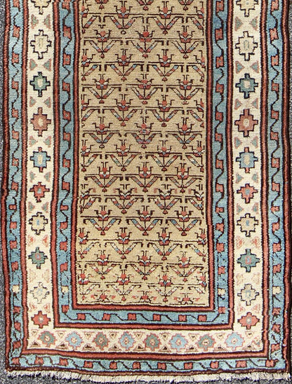 Early 20th Century Tribal Antique Serab Runner with All - Over Pattern in Wheat, rug l11 - 0913, country of origin / type: Iran / Tribal, circa 1900 This unique antique Serab runner from early 20th century Iran features a wheat - colored field and all... - Keivan Woven ArtsL11 - 0913 - 3182Rug