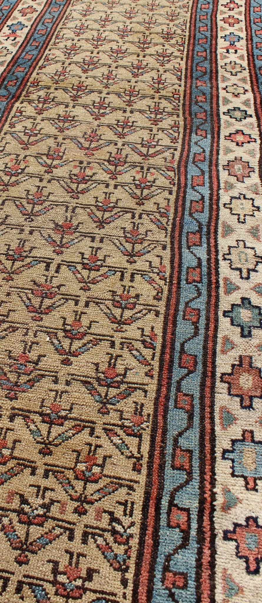 Early 20th Century Tribal Antique Serab Runner with All - Over Pattern in Wheat, rug l11 - 0913, country of origin / type: Iran / Tribal, circa 1900 This unique antique Serab runner from early 20th century Iran features a wheat - colored field and all... - Keivan Woven ArtsL11 - 0913 - 3182Rug