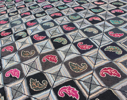 Antique American Hooked rug with diamond patchwork geometric leaf design, rug l11 - 1101, country of origin / type: United States / Hooked, circa 1910 Ingenious in style, color and composition, the features in this spectacular, antique American Ho... - Keivan Woven ArtsL11 - 1101 - 2967Rug