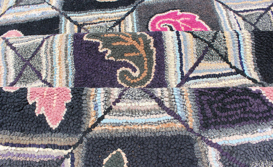 Antique American Hooked rug with diamond patchwork geometric leaf design, rug l11 - 1101, country of origin / type: United States / Hooked, circa 1910 Ingenious in style, color and composition, the features in this spectacular, antique American Ho... - Keivan Woven ArtsL11 - 1101 - 2967Rug