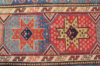 Antique Caucasian Kazak Runner with Medallions in Red, Blue, and Yellow. Keivan Woven Arts / rug L11 - 1205, country of origin / type: Iran / Tribal, circa 1900 Measures: 3'6 x 16. This antique Caucasian Kazak runner features multiple repeating med... - Keivan Woven ArtsL11 - 1205 - 7409Rug
