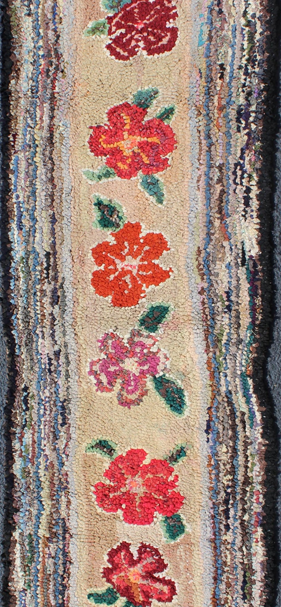 American Hooked Runner with Colorful Vertical Floral Medallion Design American Hooked runner with colorful vertical medallion design, Keivan Woven Arts / rug L11 - 1210, country of origin / type: United States / hooked, circa 1920. This... - Keivan Woven ArtsL11 - 1210 - 2991Rug