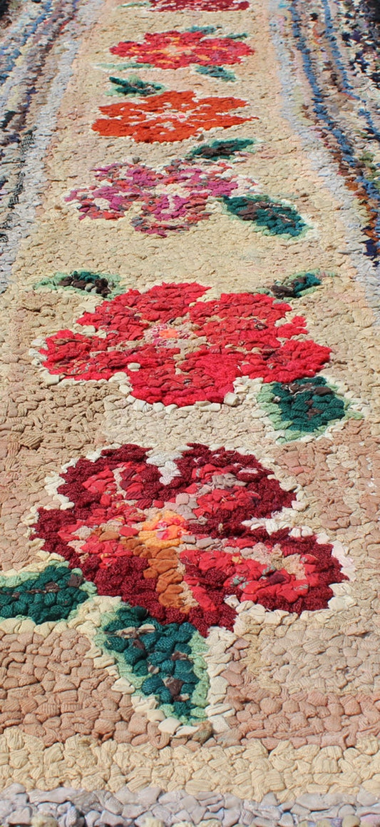 American Hooked Runner with Colorful Vertical Floral Medallion Design American Hooked runner with colorful vertical medallion design, Keivan Woven Arts / rug L11 - 1210, country of origin / type: United States / hooked, circa 1920. This... - Keivan Woven ArtsL11 - 1210 - 2991Rug