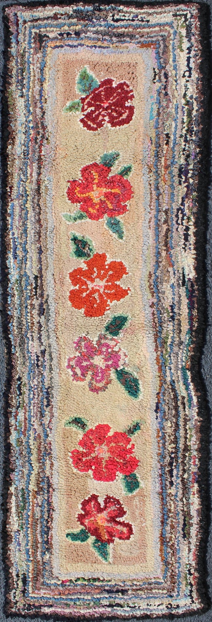 American Hooked Runner with Colorful Vertical Floral Medallion Design American Hooked runner with colorful vertical medallion design, Keivan Woven Arts / rug L11 - 1210, country of origin / type: United States / hooked, circa 1920. This... - Keivan Woven ArtsL11 - 1210 - 2991Rug