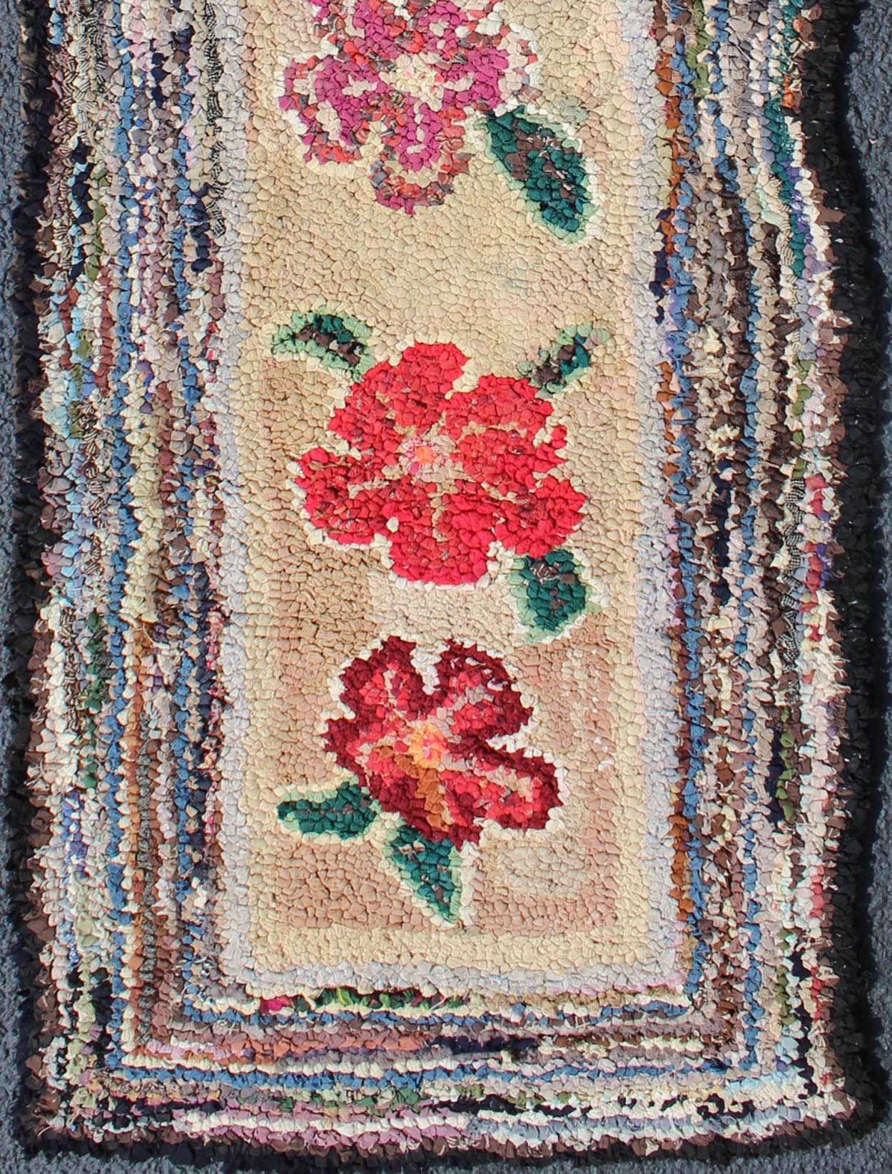 American Hooked Runner with Colorful Vertical Floral Medallion Design American Hooked runner with colorful vertical medallion design, Keivan Woven Arts / rug L11 - 1210, country of origin / type: United States / hooked, circa 1920. This... - Keivan Woven ArtsL11 - 1210 - 2991Rug