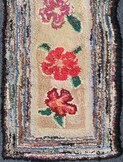 American Hooked Runner with Colorful Vertical Floral Medallion Design American Hooked runner with colorful vertical medallion design, Keivan Woven Arts / rug L11 - 1210, country of origin / type: United States / hooked, circa 1920. This... - Keivan Woven ArtsL11 - 1210 - 2991Rug