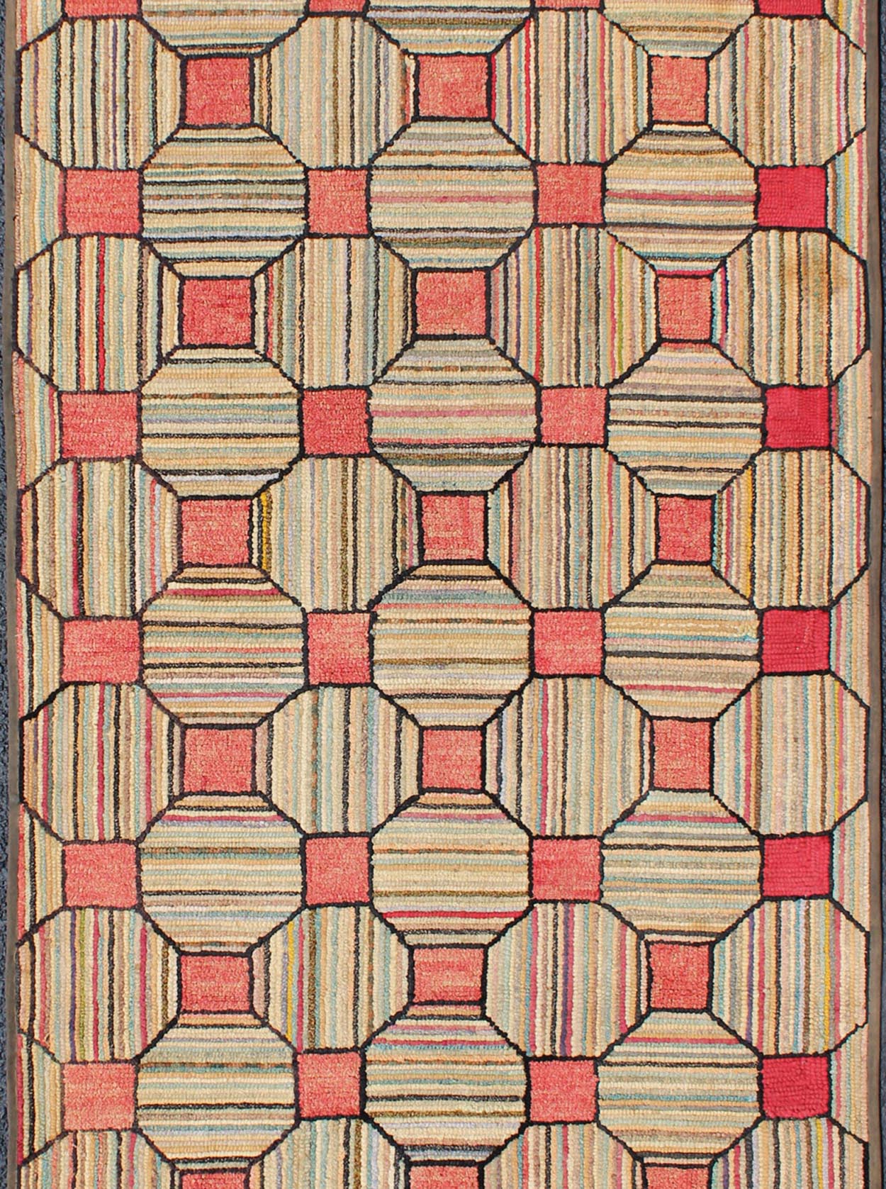 Outstanding Antique American Hooked Rug with Diamond - patchwork Geometric Design Antique American Hooked rug with diamond design, Keivan Woven Arts / rug L11 - 1211, country of origin / type: United States / Hooked, circa 1910 Ingenious in s... - Keivan Woven ArtsL11 - 1211 - 2995Rug