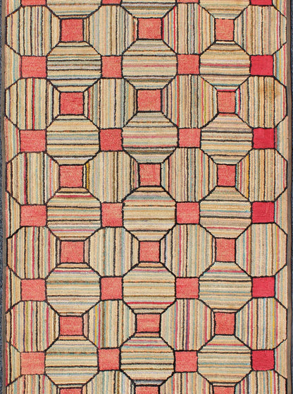 Outstanding Antique American Hooked Rug with Diamond - patchwork Geometric Design Antique American Hooked rug with diamond design, Keivan Woven Arts / rug L11 - 1211, country of origin / type: United States / Hooked, circa 1910 Ingenious in s... - Keivan Woven ArtsL11 - 1211 - 2995Rug