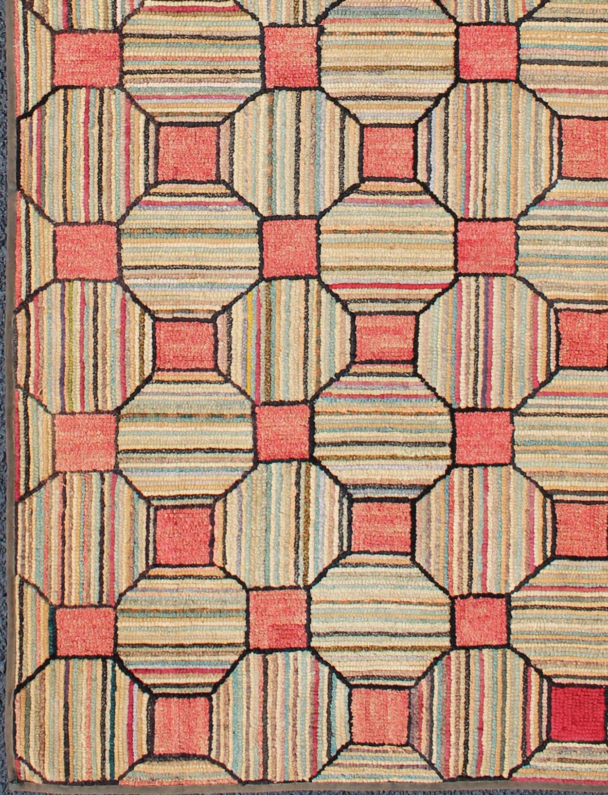 Outstanding Antique American Hooked Rug with Diamond - patchwork Geometric Design Antique American Hooked rug with diamond design, Keivan Woven Arts / rug L11 - 1211, country of origin / type: United States / Hooked, circa 1910 Ingenious in s... - Keivan Woven ArtsL11 - 1211 - 2995Rug