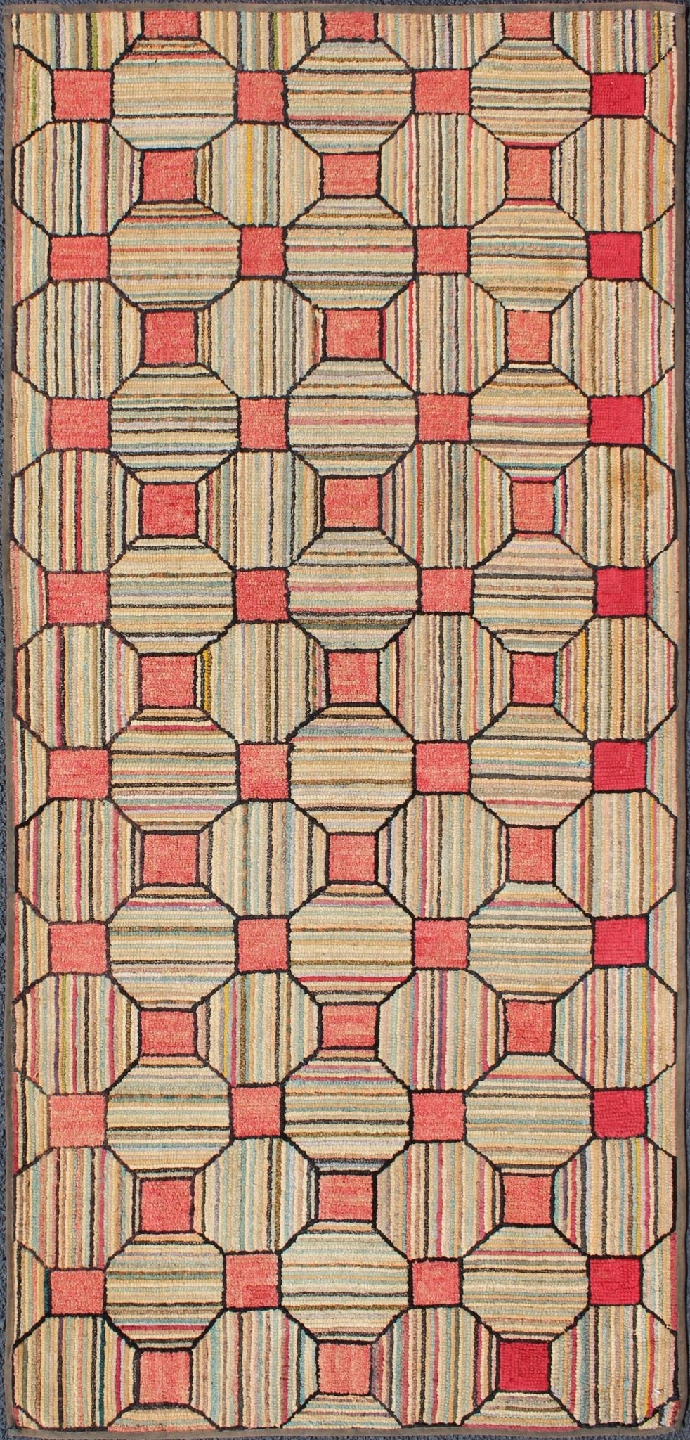 Outstanding Antique American Hooked Rug with Diamond - patchwork Geometric Design Antique American Hooked rug with diamond design, Keivan Woven Arts / rug L11 - 1211, country of origin / type: United States / Hooked, circa 1910 Ingenious in s... - Keivan Woven ArtsL11 - 1211 - 2995Rug