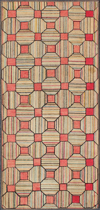 Outstanding Antique American Hooked Rug with Diamond - patchwork Geometric Design Antique American Hooked rug with diamond design, Keivan Woven Arts / rug L11 - 1211, country of origin / type: United States / Hooked, circa 1910 Ingenious in s... - Keivan Woven ArtsL11 - 1211 - 2995Rug