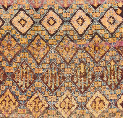 Vintage Square Moroccan Beni Ouarain In Earthy Tones With Pops of Blue and Gold Measures: 7'9'' x 8'4''. This piece is a thick and lush vintage tribal Moroccan carpet which originated from the northern Middle Atlas mountains. The weavers of t... - Keivan Woven ArtsLCB - 136638 - 7329Rug