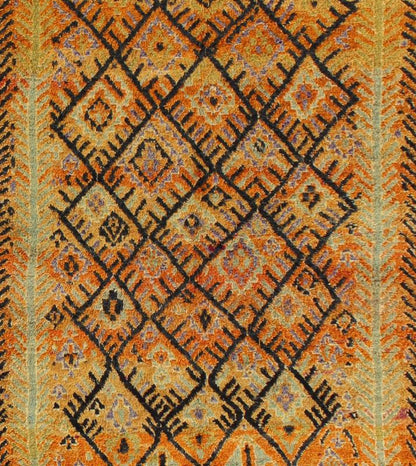 Vintage Moroccan Large Gallery Runner with Tribal Geometric Design Measures: 6'6'' x 16'0''. This vintage Moroccan rug was woven by the Moroccan Berber tribes of Talsint. A lovely gallery rug, it has a two long mint green vines that run on ei... - Keivan Woven ArtsLCB - 136642 - 7337Rug