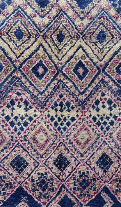 Vintage Blue Hand Knotted Moroccan Rug With All - Over Diamond Design Keivan Woven Arts Tribal design vintage Moroccan rug in blue, red, ivory, rug LCB - 18 - 113, country of origin / type: Morocco / Tribal, circa 1940. This unique vinta... - Keivan Woven ArtsLCB - 18 - 113 - 9599Rug