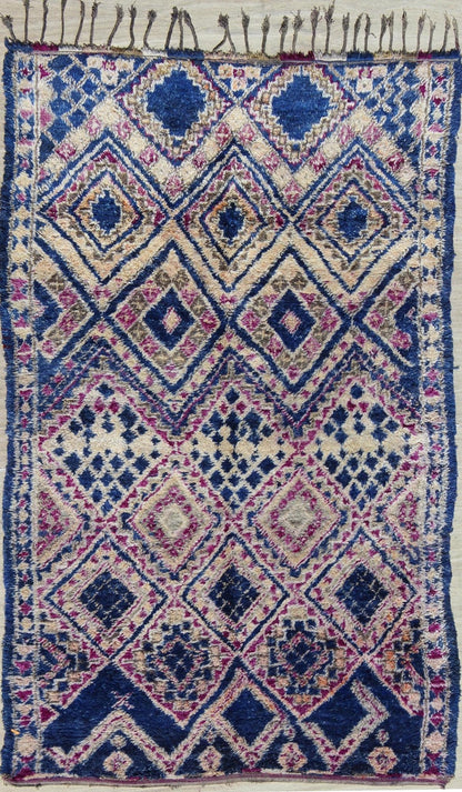 Vintage Blue Hand Knotted Moroccan Rug With All - Over Diamond Design Keivan Woven Arts Tribal design vintage Moroccan rug in blue, red, ivory, rug LCB - 18 - 113, country of origin / type: Morocco / Tribal, circa 1940. This unique vinta... - Keivan Woven ArtsLCB - 18 - 113 - 9599Rug