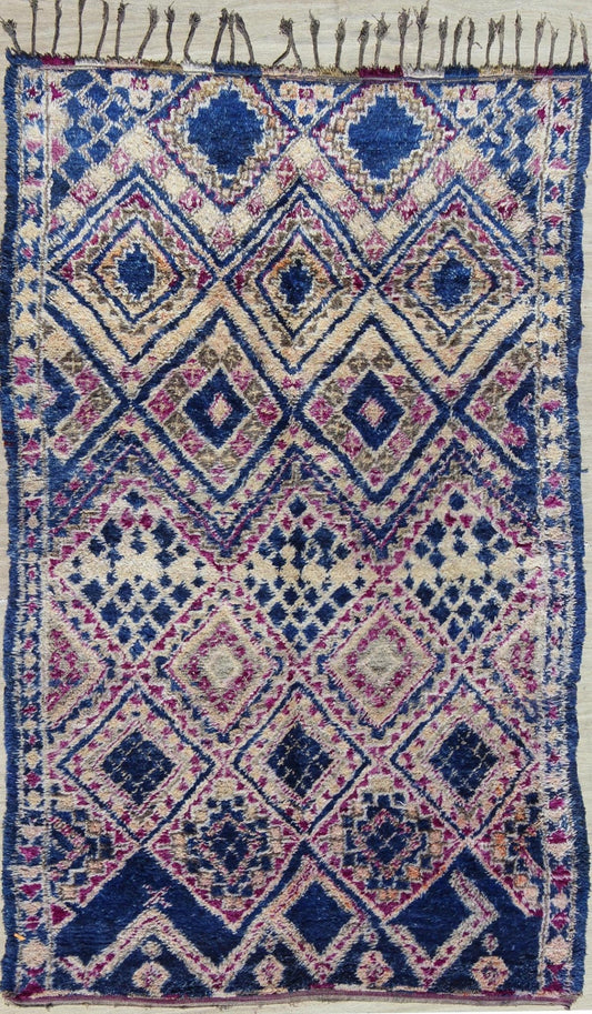 Vintage Blue Hand Knotted Moroccan Rug With All - Over Diamond Design Keivan Woven Arts Tribal design vintage Moroccan rug in blue, red, ivory, rug LCB - 18 - 113, country of origin / type: Morocco / Tribal, circa 1940. This unique vinta... - Keivan Woven ArtsLCB - 18 - 113 - 9599Rug