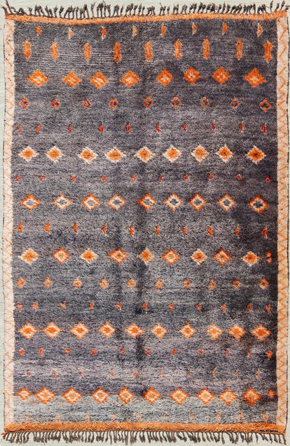 Charcoal and Orange Vintage Moroccan Rug with Geometric Design Moroccan Vintage Rug with Orange Geometric Design Rendered on a Variegated Charcoal Field, rug lcb - 18 - 79, country of origin / type: Morocco / Tribal, circa 1940. Crafted in t... - Keivan Woven ArtsLCB - 18 - 79 - 9587Rug