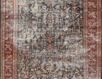 Persian Antique Heriz Rug with All - Over Geometric Design in Gray - Blue and Red. Keivan Woven Arts / Rug / LH - A38498, country of origin / type: Iran /Heriz, circa 1910. Measures: 8'5 x 11'2 This lovely Antique Heriz rug, hailing from northwestern... - Keivan Woven ArtsLH - A38498 - 1841Rug