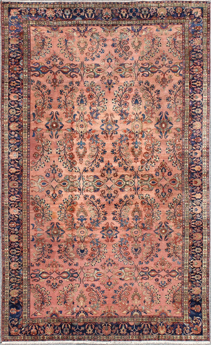 Antique Persian Lilihan Large rug in Salmon, Pink, Blue, Green and Rust Colors. Keivan Woven Arts / rug Lh - A38502, country of origin / type: Iran / Lilihan, circa 1900. , Antique Persian Large Lilihan. Measures: 11'1 x 17'2. This immaculately wo... - Keivan Woven ArtsLH - A38502 - 1817Rug