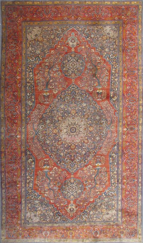 Palace - Sized Haj - Jalili Tabriz Rug with Colorful Floral and Vine Patterns This magnificent Tabriz Carpet is of monumental size and was created by the master weaver Haj - Jalili. Featuring a large and ornate central medallion flanked by smaller med... - Keivan Woven ArtsM14 - 0301 - 5389Rug