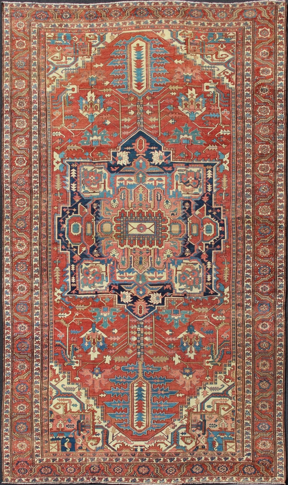 Over Size Antique Persian Serapi Rug with Stretched Geometric Medallion Over Size Antique Persian Serapi Rug with Stretched Geometric Medallion. Rug / M14 - 0302, Antique Serapi. This large oversize antique Persian Serapi was handcrafted during t... - Keivan Woven ArtsM14 - 0302 - 6260Rug