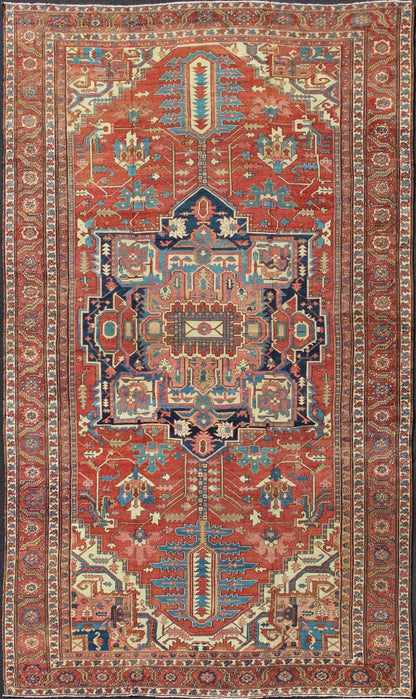 Over Size Antique Persian Serapi Rug with Stretched Geometric Medallion Over Size Antique Persian Serapi Rug with Stretched Geometric Medallion. Rug / M14 - 0302, Antique Serapi. This large oversize antique Persian Serapi was handcrafted during t... - Keivan Woven ArtsM14 - 0302 - 6260Rug