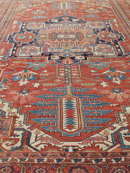 Over Size Antique Persian Serapi Rug with Stretched Geometric Medallion Over Size Antique Persian Serapi Rug with Stretched Geometric Medallion. Rug / M14 - 0302, Antique Serapi. This large oversize antique Persian Serapi was handcrafted during t... - Keivan Woven ArtsM14 - 0302 - 6260Rug