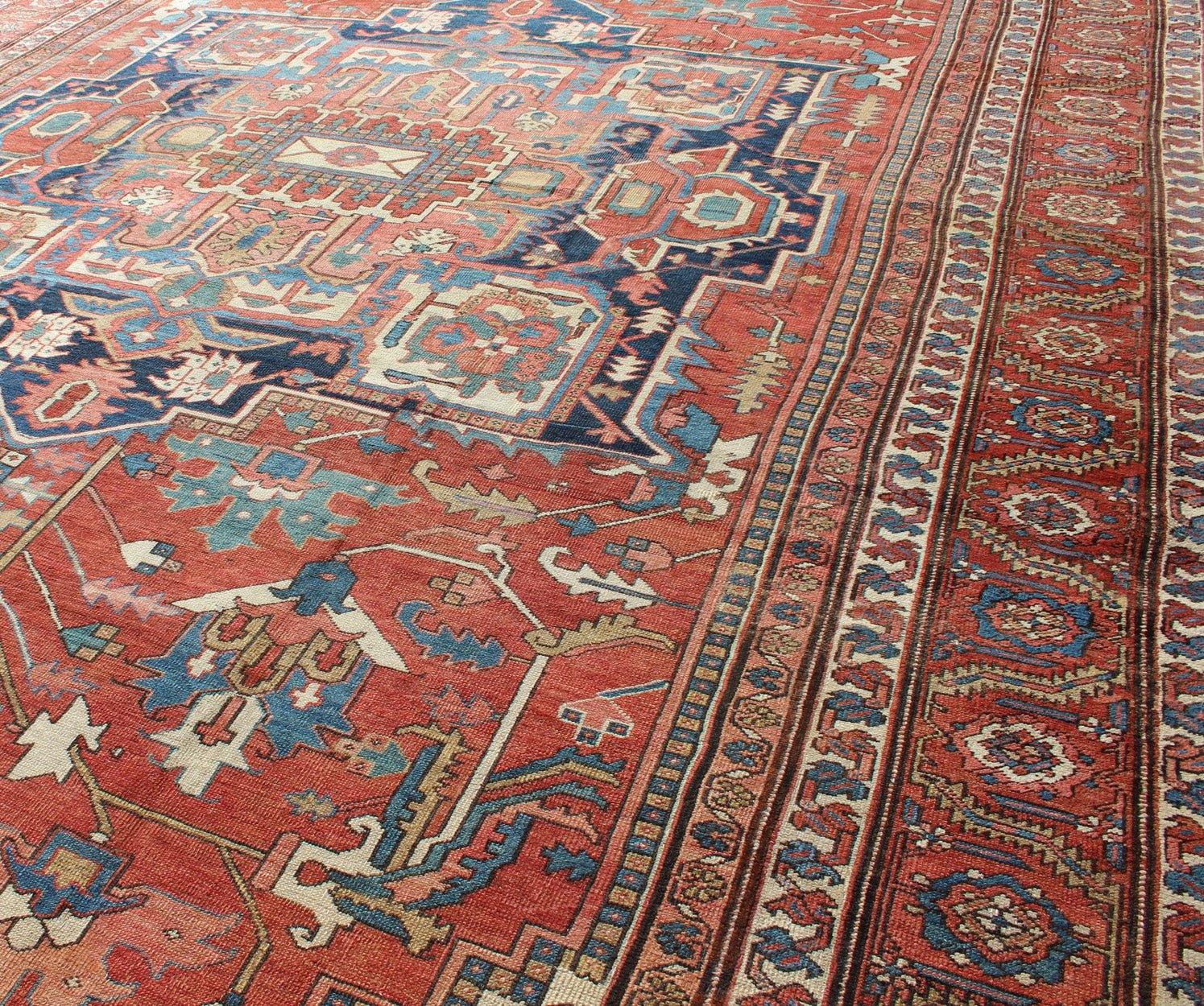 Over Size Antique Persian Serapi Rug with Stretched Geometric Medallion Over Size Antique Persian Serapi Rug with Stretched Geometric Medallion. Rug / M14 - 0302, Antique Serapi. This large oversize antique Persian Serapi was handcrafted during t... - Keivan Woven ArtsM14 - 0302 - 6260Rug