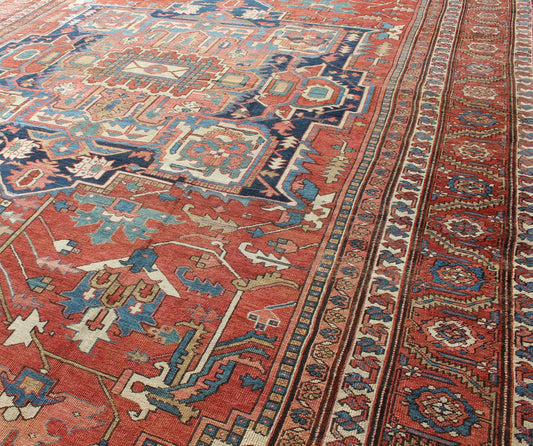 Over Size Antique Persian Serapi Rug with Stretched Geometric Medallion Over Size Antique Persian Serapi Rug with Stretched Geometric Medallion. Rug / M14 - 0302, Antique Serapi. This large oversize antique Persian Serapi was handcrafted during t... - Keivan Woven ArtsM14 - 0302 - 6260Rug