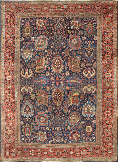 Exceptional Large Antique Sultanabad Rug in Midnight Blue and Coral Red. Keivan Woven Arts / rug M14 - 0305, country of origin / type: Iran / Sultanabad, circa 1900. Measure: 13.1 x 17.1. This exceptional antique Sultanabad showcases a marvelous l... - Keivan Woven ArtsM14 - 0305 - 6320Rug
